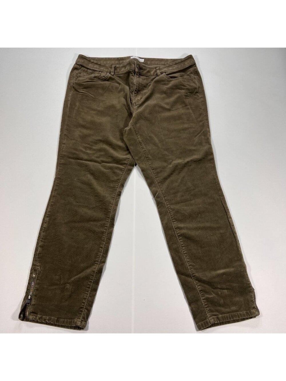 Loft Pant Women's 14 Green Corduroy Chino Cotton Skinny Curvy Business Stretch
